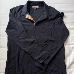 Men's Navy Burberry Long Sleeve Polo